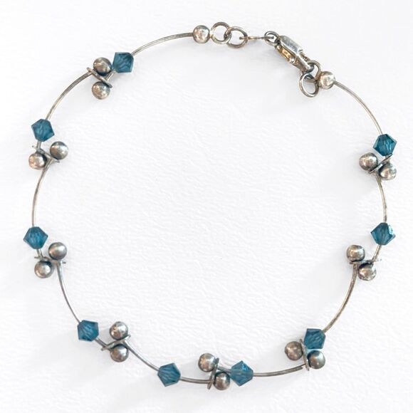 Sterling Silver 925 Blue Crystal Chain Link Bracelet - Picture 4 of 5